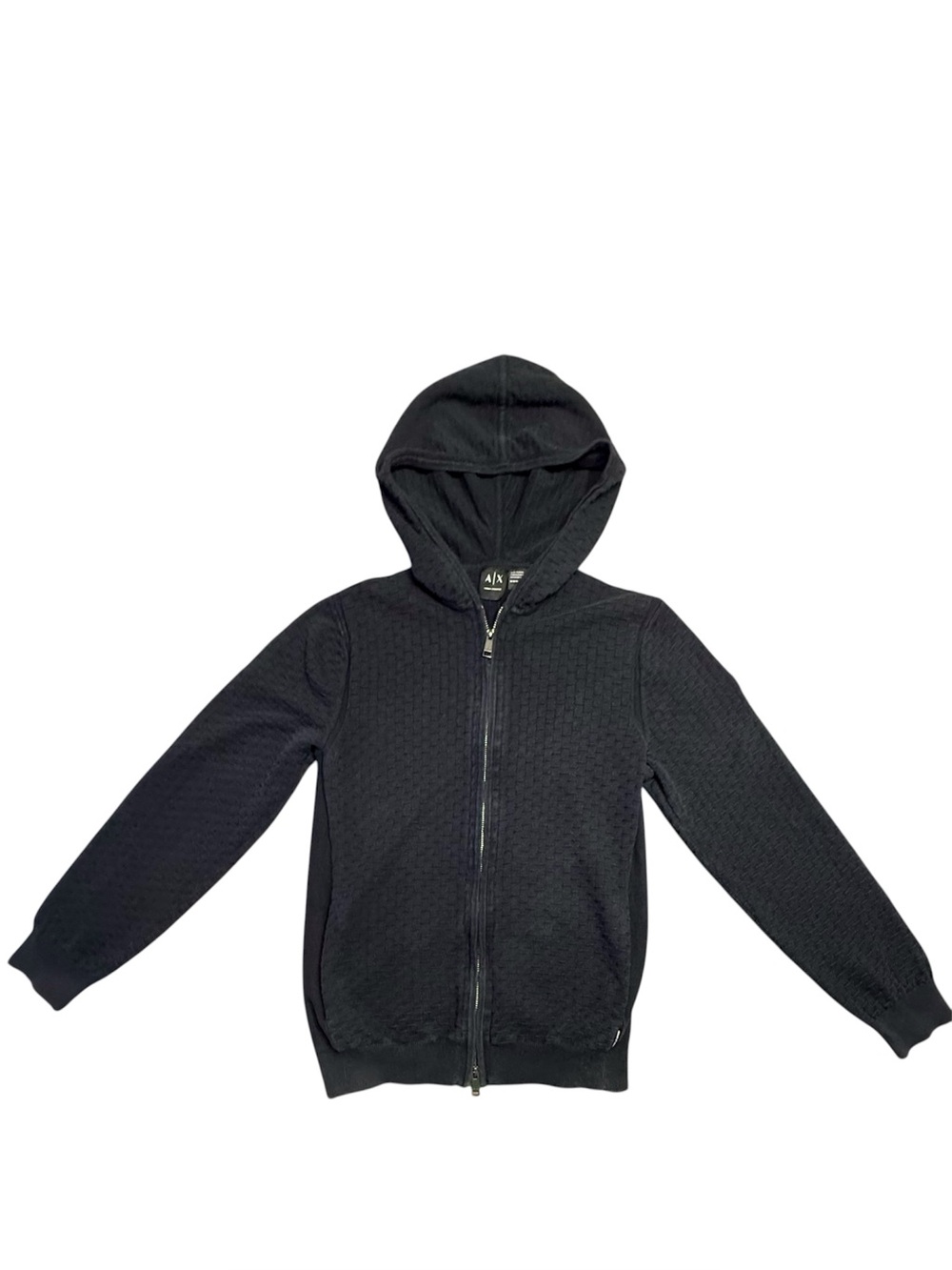 Armani Exchange Navy  Men's Zip-Up Hooded Cable knit Sweater Size Medium